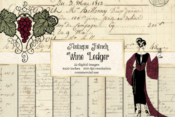 Antique French Wine Ledger Digital Paper