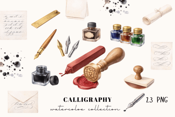 Calligraphy Watercolor Clipart Set: A Timeless Design Resource for Creative Professionals