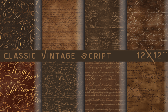 Classic Vintage Script Scrapbook and Wallpaper Digital Pack: A Timeless Design Collection
