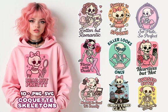 Coquette Skeletons SVG PNG Bundle – Adorable Halloween Designs for Creative Projects