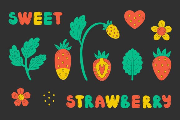 Funky Strawberry Elements PNG Clipart: A Creative Resource for Modern Design Workflows