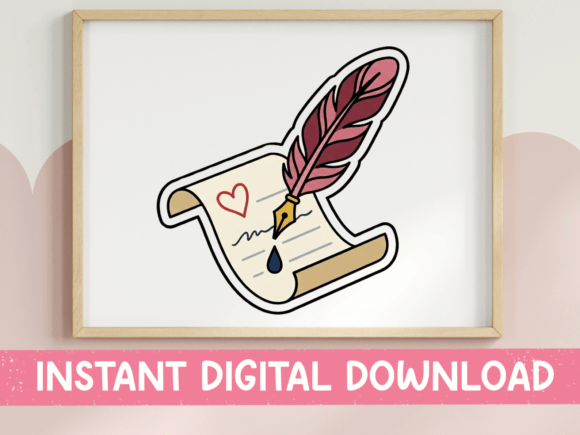 Quill and Scroll Love Note Sticker: A Timeless Touch for Creative Souls