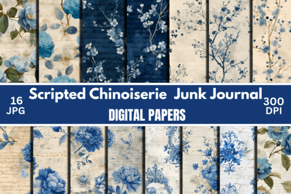 Scripted Chinoiserie Junk Journal Kit: A Creative Resource for Aspiring Artists and Designers