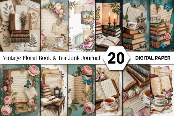 Vintage Floral Book Tea Junk Journal: A Timeless Design Asset