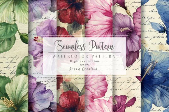 Vintage Hibiscus Flower Digital Paper